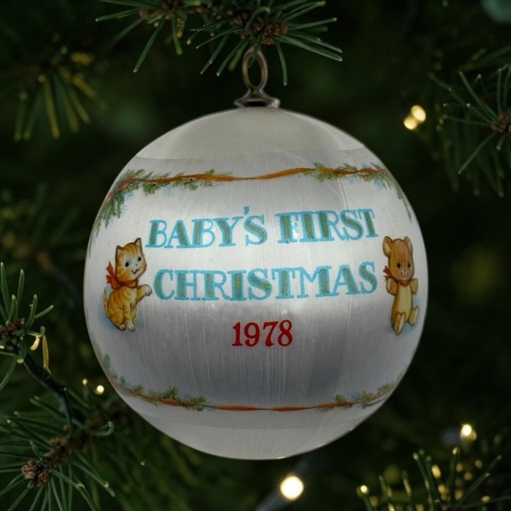 1978 Hallmark Baby's First Christmas Satin Ball Ornament QX2003 Vintage